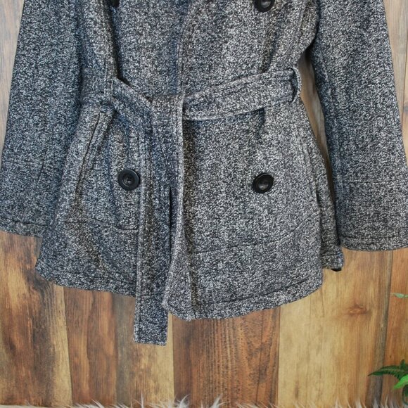 Details INTL Black/White Women's Speckled Double Breast Pea Coat M - Picture 3 of 7